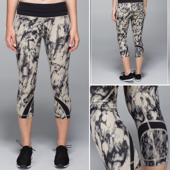 lululemon athletica Pants - Lululemon Black Marble Tie Dye Inspire Crop 4 EUC